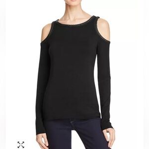 Anthropologie Bailey 44 Harlow Cold Shoulder Top Braided Trim Size XS Black